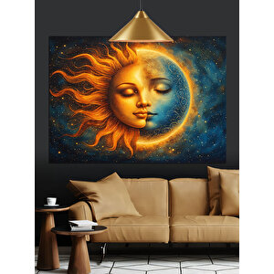 Güneş Ve Ay Yüzü Dekoratif Kanvas - Mdf Ahşap Tablo 70x100 cm