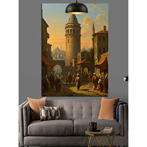 Galata Kulesi Ve Sokak Dekoratif Kanvas - Mdf Ahşap Tablo
