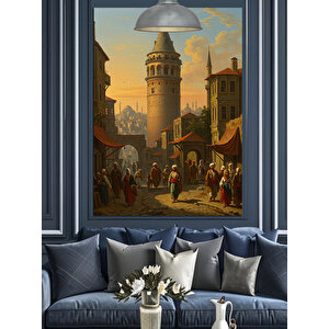 Galata Kulesi Ve Sokak Dekoratif Kanvas - Mdf Ahşap Tablo 70x100 cm