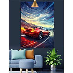 Kırmızı Spor Araba Dekoratif Kanvas - Mdf Ahşap Tablo 70x100 cm