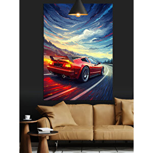 Kırmızı Spor Araba Dekoratif Kanvas - Mdf Ahşap Tablo 70x100 cm