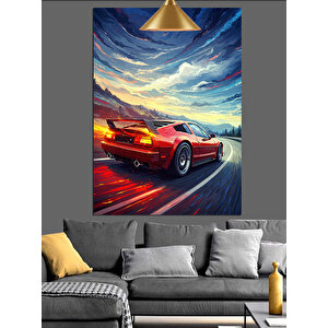 Kırmızı Spor Araba Dekoratif Kanvas - Mdf Ahşap Tablo 70x100 cm