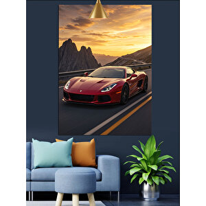 Kırmızı Spor Araba Dekoratif Kanvas - Mdf Ahşap Tablo