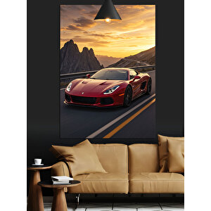 Kırmızı Spor Araba Dekoratif Kanvas - Mdf Ahşap Tablo