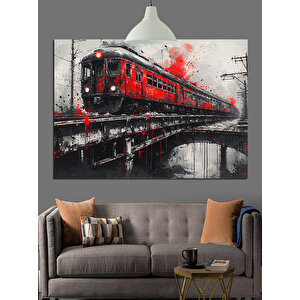 Kırmızı Tren Köprü Üstünde Dekoratif Kanvas - Mdf Ahşap Tablo 50x70 cm