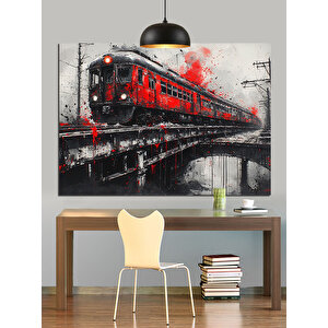 Kırmızı Tren Köprü Üstünde Dekoratif Kanvas - Mdf Ahşap Tablo 50x70 cm
