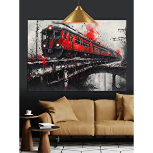 Kırmızı Tren Köprü Üstünde Dekoratif Kanvas - Mdf Ahşap Tablo