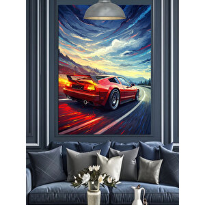 Kırmızı Spor Araba Dekoratif Kanvas - Mdf Ahşap Tablo