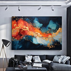 Lüks Mermer Duvar Sanatı; Altın-mavi Tonlar 90x180 cm