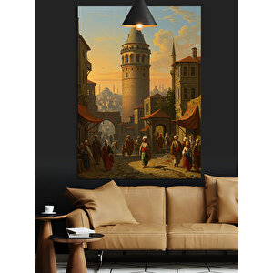 Galata Kulesi Ve Sokak Dekoratif Kanvas - Mdf Ahşap Tablo 70x100 cm