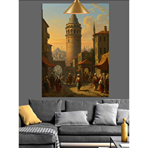 Galata Kulesi Ve Sokak Dekoratif Kanvas - Mdf Ahşap Tablo 70x100 cm