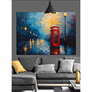 Yağmurlu Sokakta Telefon Kulübesi Dekoratif Kanvas - Mdf Ahşap Tablo