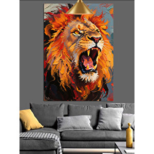 Erkek Aslan Kükremesi Dekoratif Kanvas - Mdf Ahşap Tablo 70x100 cm