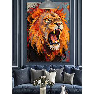Erkek Aslan Kükremesi Dekoratif Kanvas - Mdf Ahşap Tablo 70x100 cm