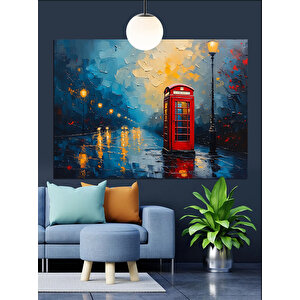 Yağmurlu Sokakta Telefon Kulübesi Dekoratif Kanvas - Mdf Ahşap Tablo 25x35 cm