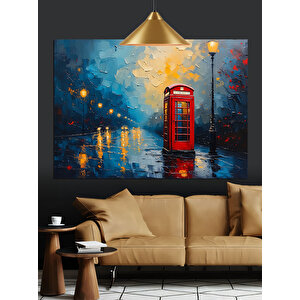 Yağmurlu Sokakta Telefon Kulübesi Dekoratif Kanvas - Mdf Ahşap Tablo 25x35 cm