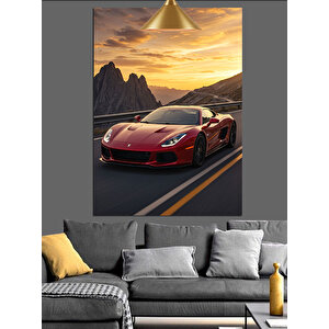 Kırmızı Spor Araba Dekoratif Kanvas - Mdf Ahşap Tablo 70x100 cm
