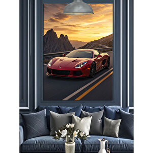 Kırmızı Spor Araba Dekoratif Kanvas - Mdf Ahşap Tablo 70x100 cm