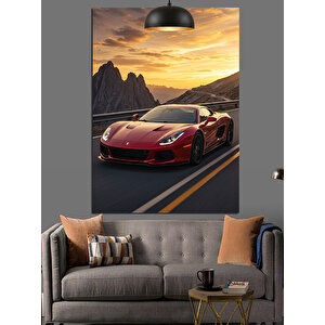 Kırmızı Spor Araba Dekoratif Kanvas - Mdf Ahşap Tablo 70x100 cm