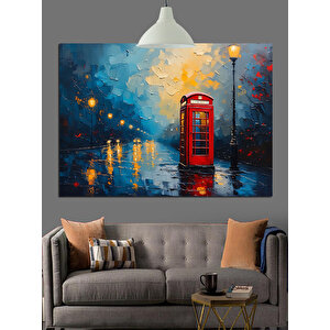 Yağmurlu Sokakta Telefon Kulübesi Dekoratif Kanvas - Mdf Ahşap Tablo
