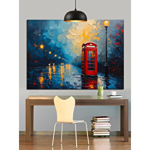 Yağmurlu Sokakta Telefon Kulübesi Dekoratif Kanvas - Mdf Ahşap Tablo 50x70 cm