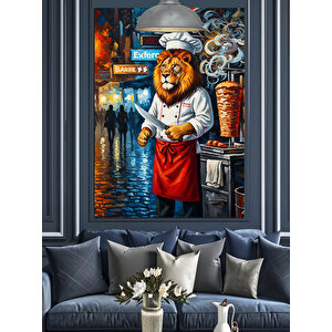 Dönerci Aslan Şef Dekoratif Kanvas - Mdf Ahşap Tablo 25x35 cm