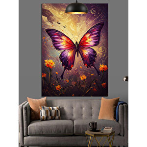 Mor Kelebek Uçuş Dekoratif Kanvas - Mdf Ahşap Tablo 70x100 cm