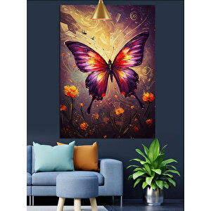 Mor Kelebek Uçuş Dekoratif Kanvas - Mdf Ahşap Tablo 70x100 cm