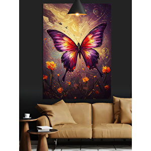 Mor Kelebek Uçuş Dekoratif Kanvas - Mdf Ahşap Tablo 70x100 cm