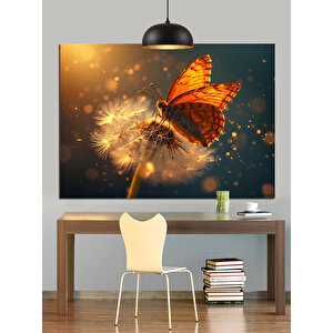 Karahindibaya Konan Turuncu Kelebek Dekoratif Kanvas - Mdf Ahşap Tablo 70x100 cm