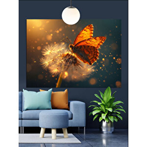 Karahindibaya Konan Turuncu Kelebek Dekoratif Kanvas - Mdf Ahşap Tablo 70x100 cm