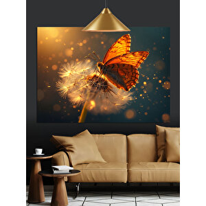 Karahindibaya Konan Turuncu Kelebek Dekoratif Kanvas - Mdf Ahşap Tablo 70x100 cm
