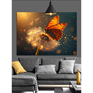 Karahindibaya Konan Turuncu Kelebek Dekoratif Kanvas - Mdf Ahşap Tablo
