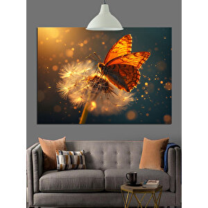 Karahindibaya Konan Turuncu Kelebek Dekoratif Kanvas - Mdf Ahşap Tablo