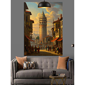 Tarihi Galata Kulesi Ve Sokak Dekoratif Kanvas - Mdf Ahşap Tablo 70x100 cm