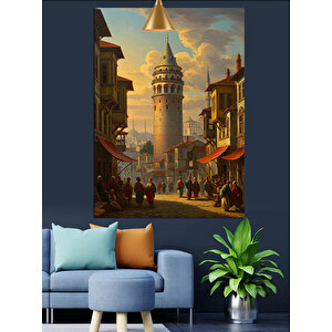Tarihi Galata Kulesi Ve Sokak Dekoratif Kanvas - Mdf Ahşap Tablo 70x100 cm