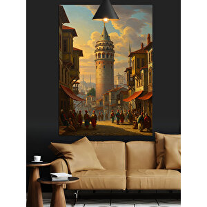 Tarihi Galata Kulesi Ve Sokak Dekoratif Kanvas - Mdf Ahşap Tablo