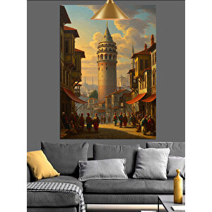 Tarihi Galata Kulesi Ve Sokak Dekoratif Kanvas - Mdf Ahşap Tablo