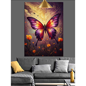 Mor Kelebek Uçuş Dekoratif Kanvas - Mdf Ahşap Tablo
