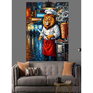 Dönerci Aslan Şef Dekoratif Kanvas - Mdf Ahşap Tablo