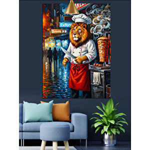 Dönerci Aslan Şef Dekoratif Kanvas - Mdf Ahşap Tablo