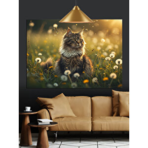 Papatyalar Arasında Tüylü Kedi Dekoratif Kanvas - Mdf Ahşap Tablo 35x50 cm