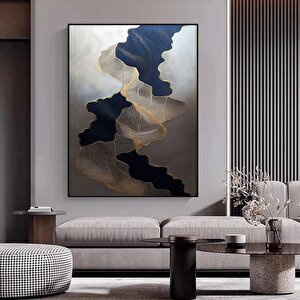Mavi Altın Soyut Kanvas, Soyut Duvar Sanatı, Mavi Mermer Dekor, Mavi Altın Modern Sanat 50x70 cm