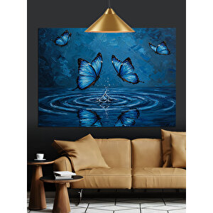 Mavi Kelebekler Su Üstünde Dekoratif Kanvas - Mdf Ahşap Tablo
