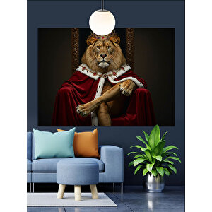 Kırmızı Pelerinli Aslan Kral Dekoratif Kanvas - Mdf Ahşap Tablo 70x100 cm