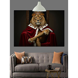 Kırmızı Pelerinli Aslan Kral Dekoratif Kanvas - Mdf Ahşap Tablo