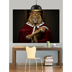 Kırmızı Pelerinli Aslan Kral Dekoratif Kanvas - Mdf Ahşap Tablo