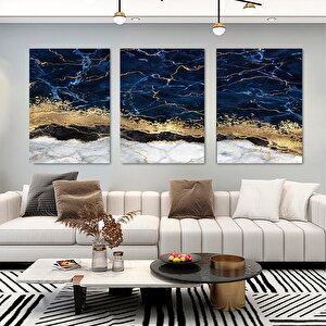 Mavi Altın Soyut Kanvas Baskısı; Lüks Mermer Sanatı 90x180 cm