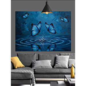 Mavi Kelebekler Su Üstünde Dekoratif Kanvas - Mdf Ahşap Tablo 70x100 cm