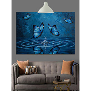 Mavi Kelebekler Su Üstünde Dekoratif Kanvas - Mdf Ahşap Tablo 70x100 cm